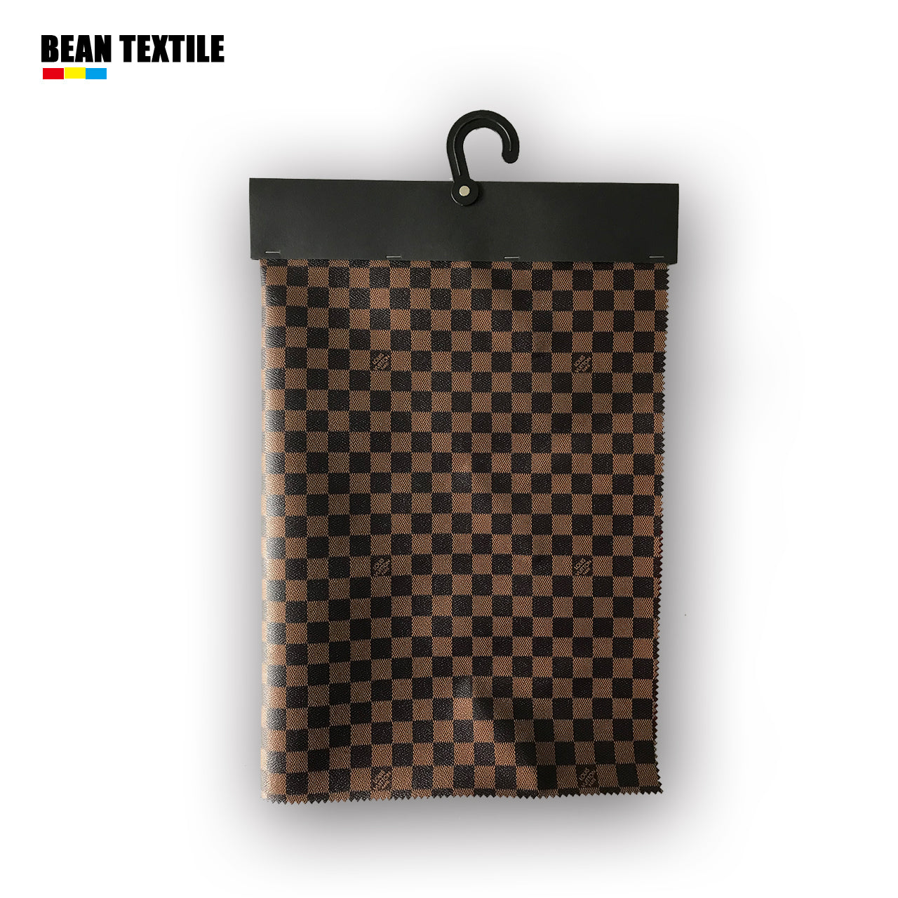 Brown LV vinyl Damier check pattern faux leather fabric by yard for wallet