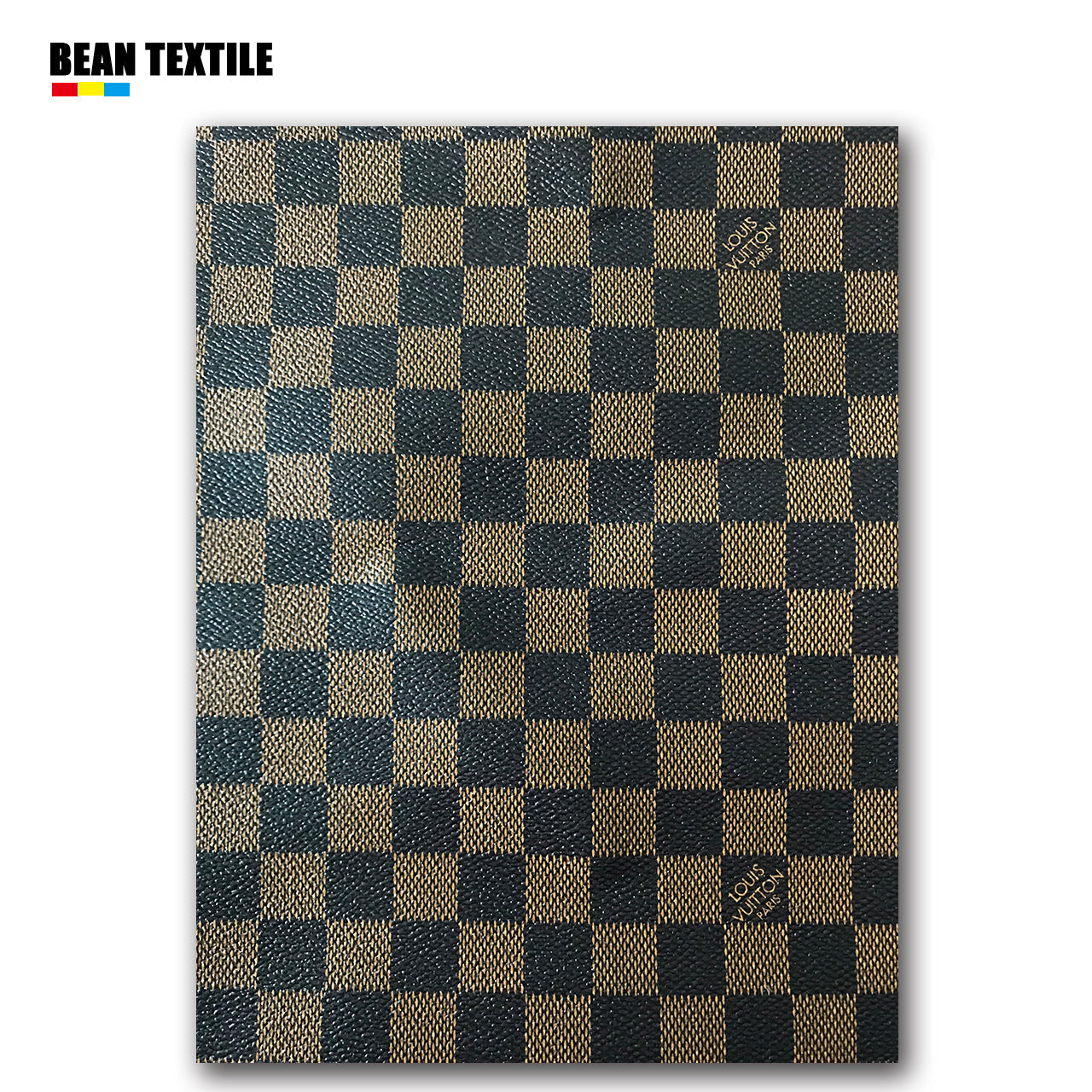 Brown LV vinyl Damier check pattern faux leather fabric by yard for wallet