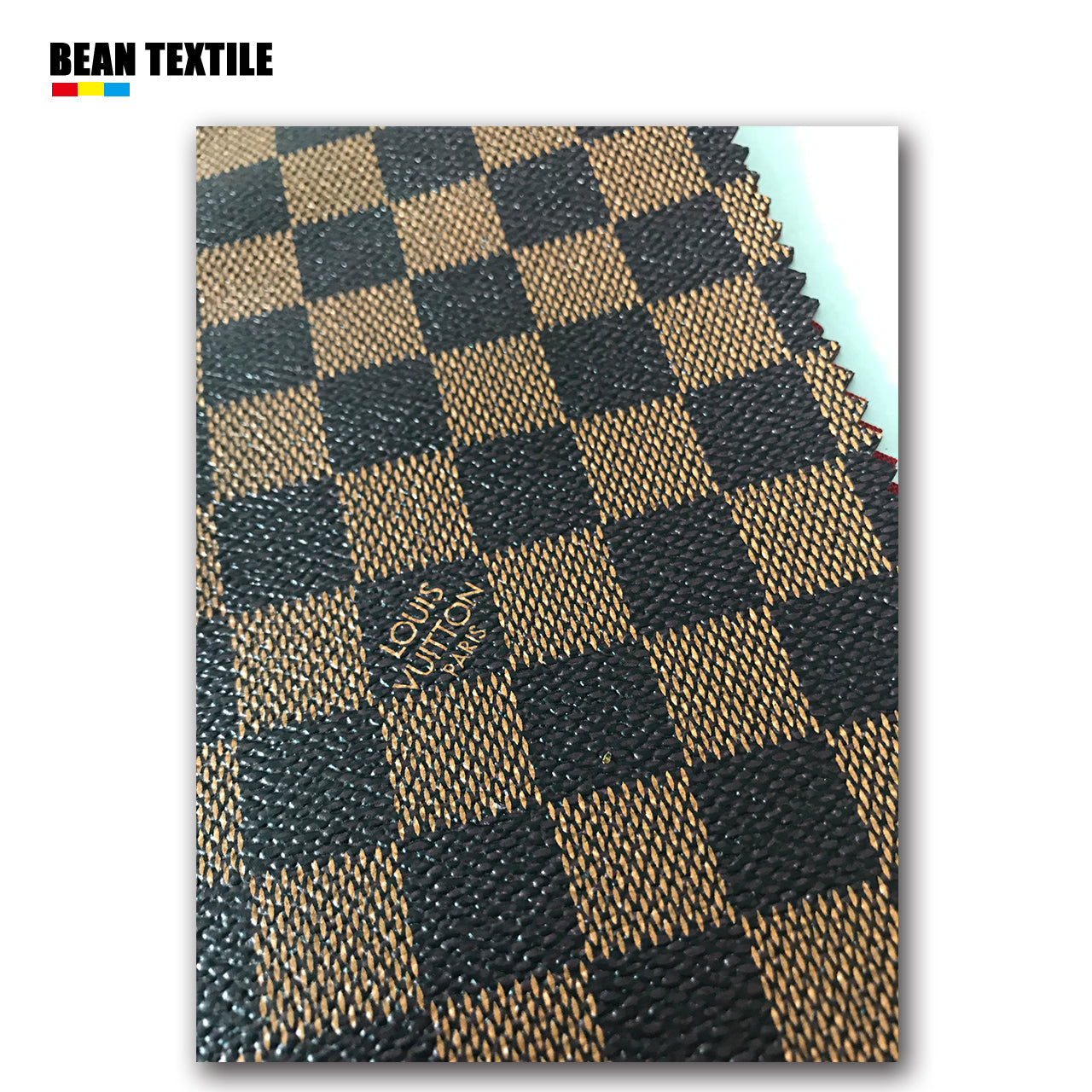 Brown LV vinyl Damier check pattern faux leather fabric by yard for wallet
