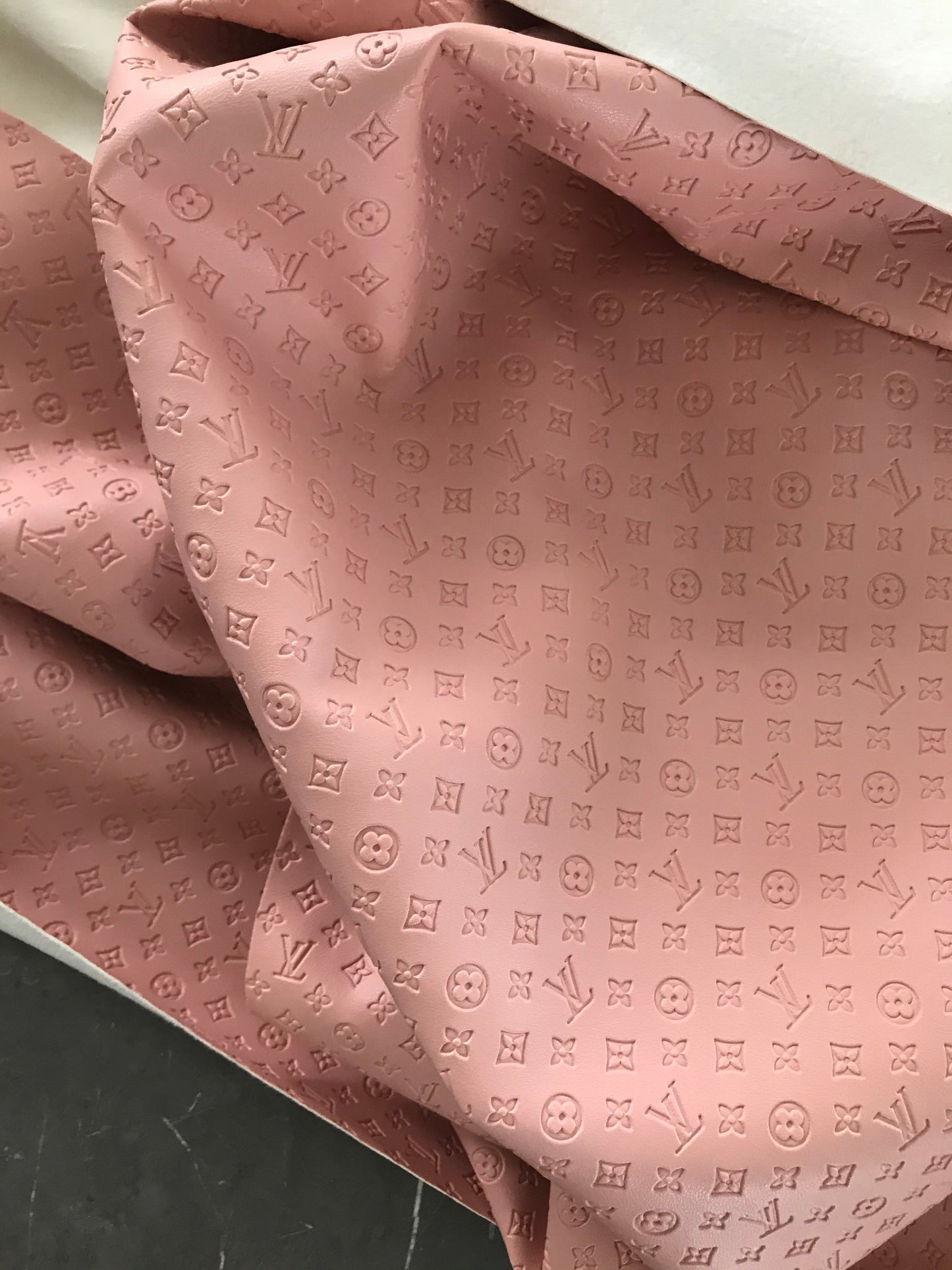 Pink LV Embossed Leather Fabric Small Letter