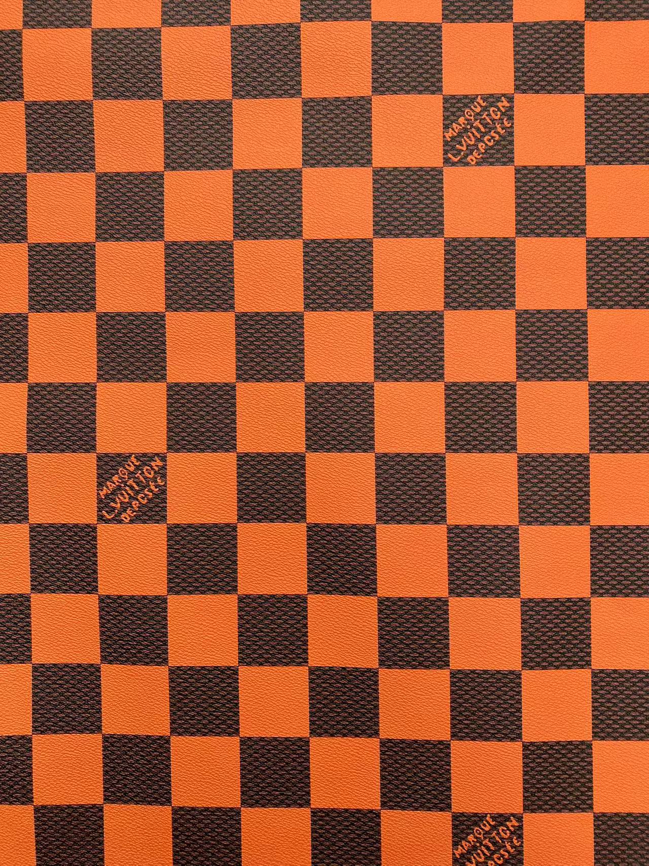 Vivid Orange Big Check Damier Vinyl Leather for LV Trainer Sneaker