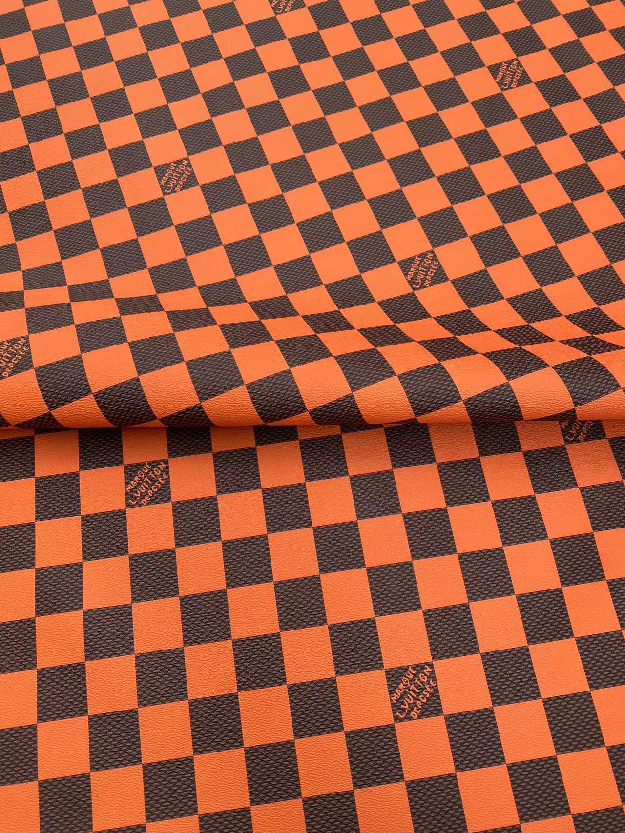 Vivid Orange Big Check Damier Vinyl Leather for LV Trainer Sneaker