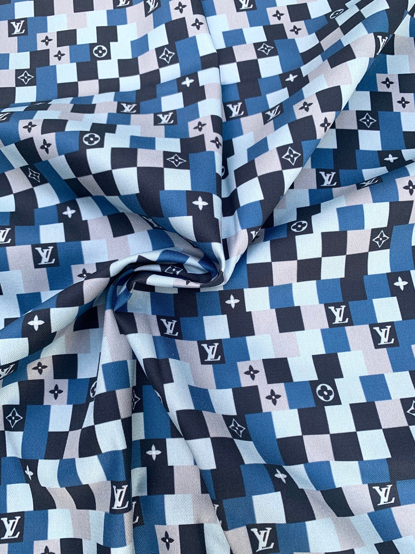 Sewing Custom Blue Damier Camouflage LV Cotton Fabric for DIY Apparel Suit
