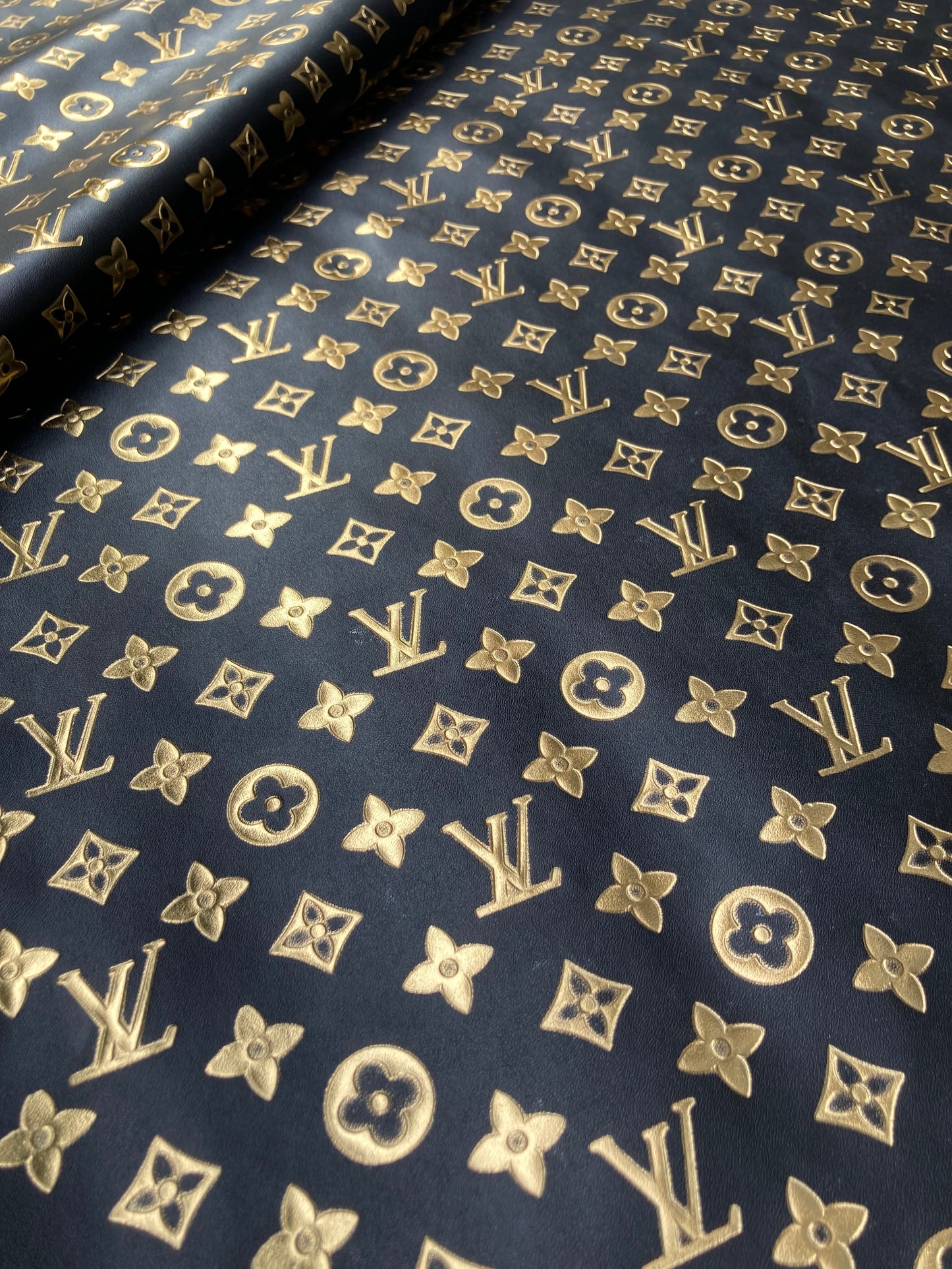 Premium Golden Embossed LV Soft Leather for Custom Sewing DIY