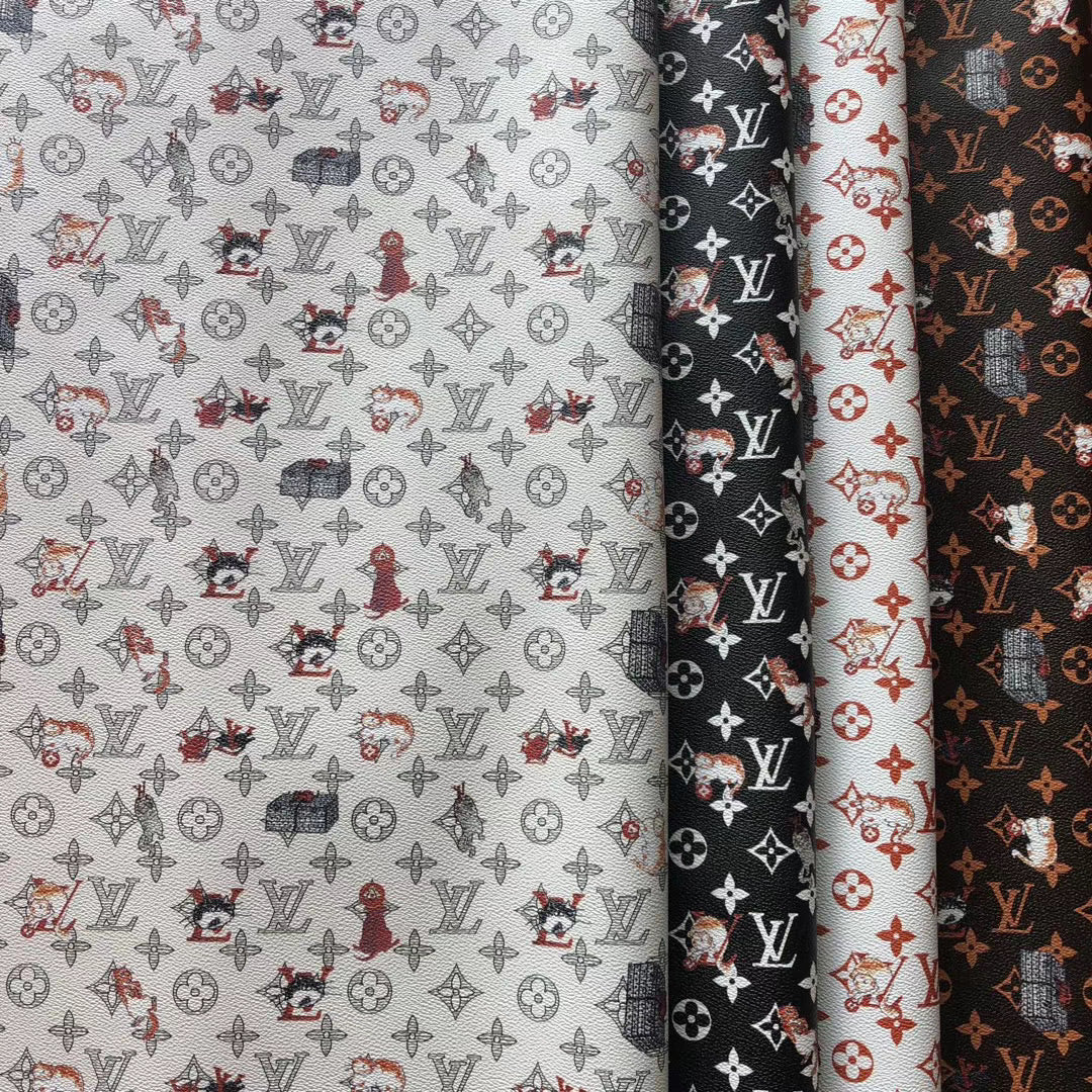 Latest Designer LV Cat Pattern Leather Vinyl Fabric for Bag