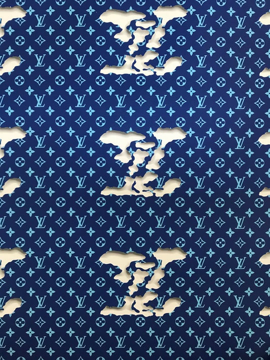 Blue LV Cloud Pattern Faux Leather Fabric for Bag and Shoe Custom by Yard