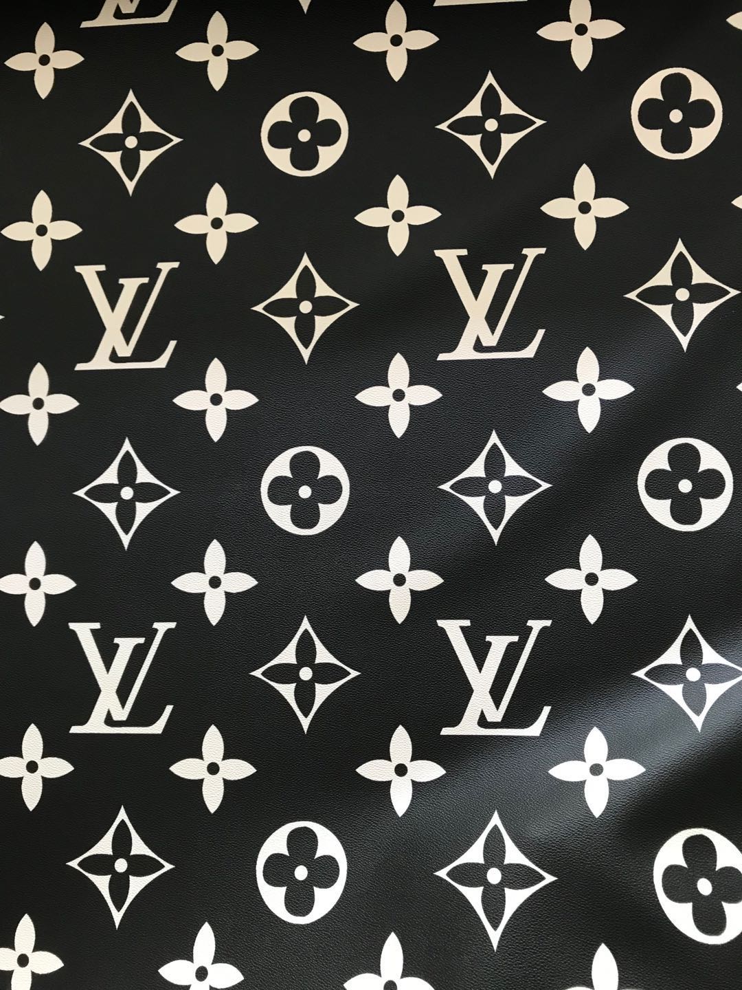 Big Letter Black Base Cream Letter LV Leather Fabric for Bag