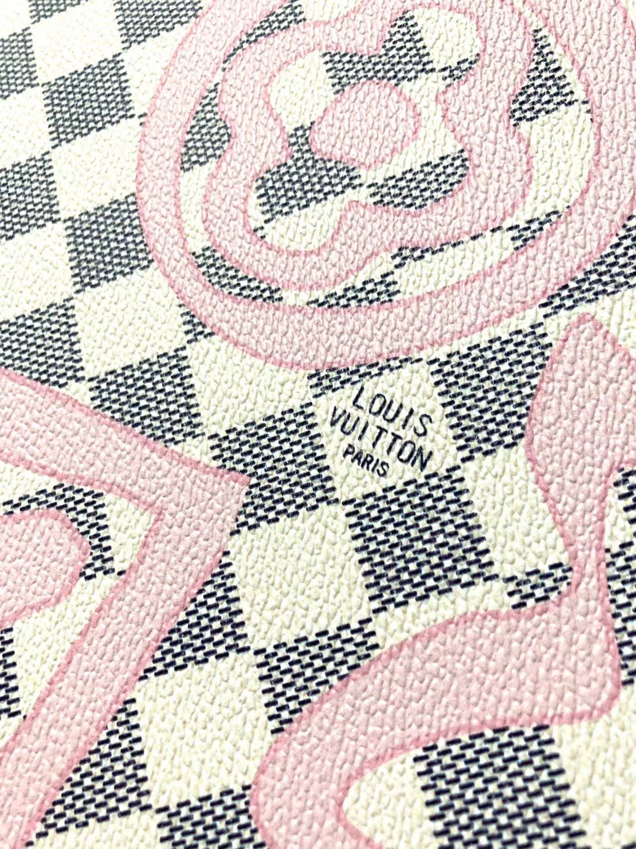 White Damier LV Check Pink Graffiti Designer Vinyl Leather for Bag