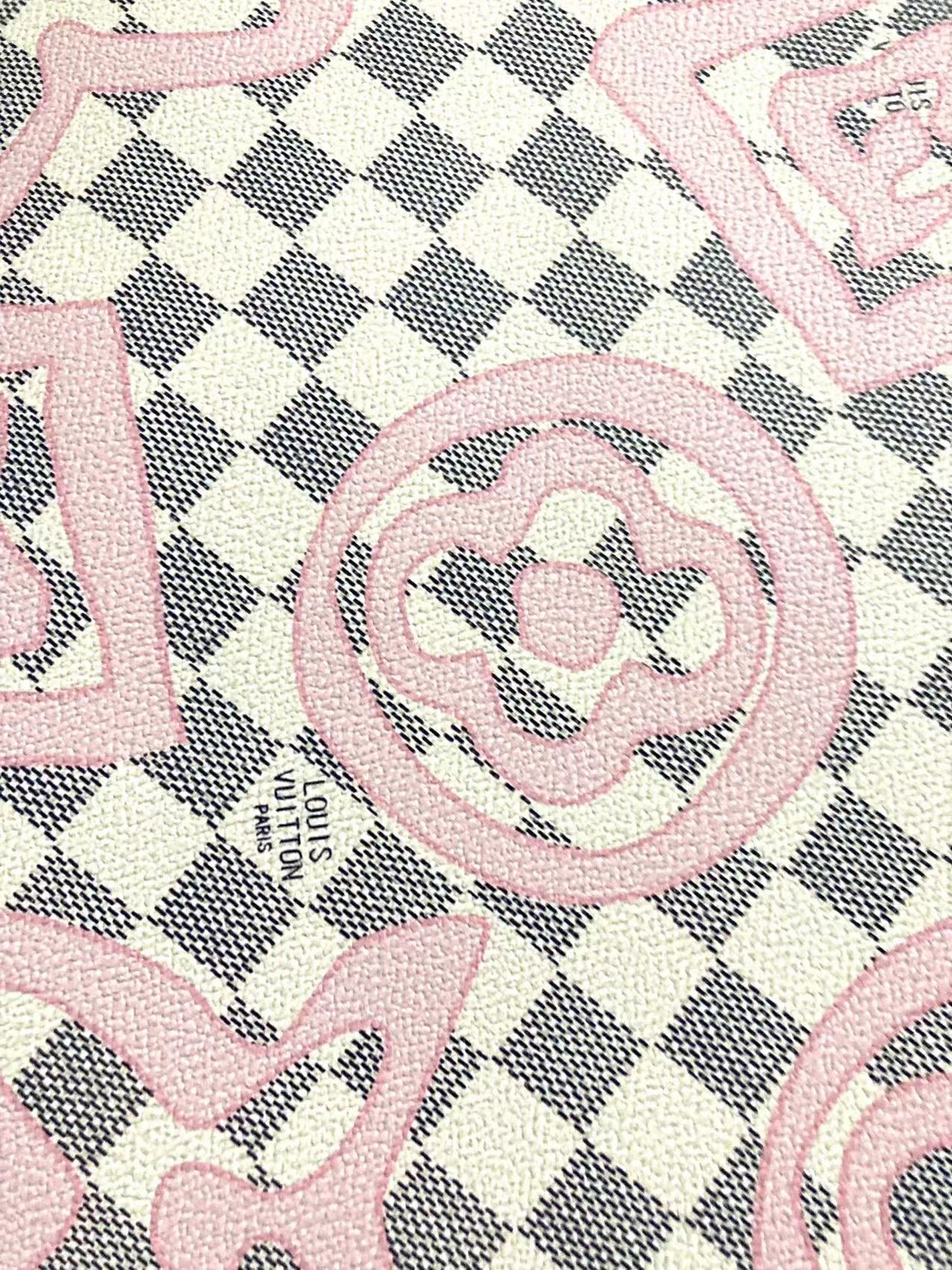 White Damier LV Check Pink Graffiti Designer Vinyl Leather for Bag