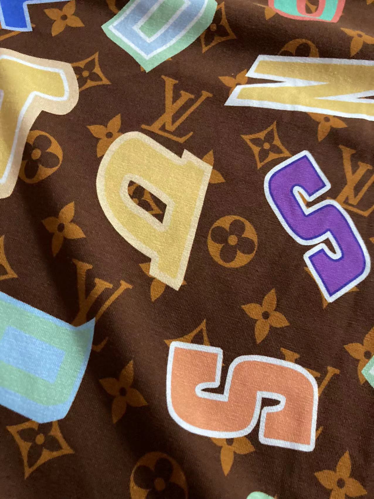 Cotton Stretchy LV Letter Printing Fabric for Summer Wear T-Shirt