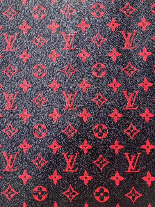 Elegant Black Red LV Monogram Leather Vinyl for Custom Sneakers Handcrafted