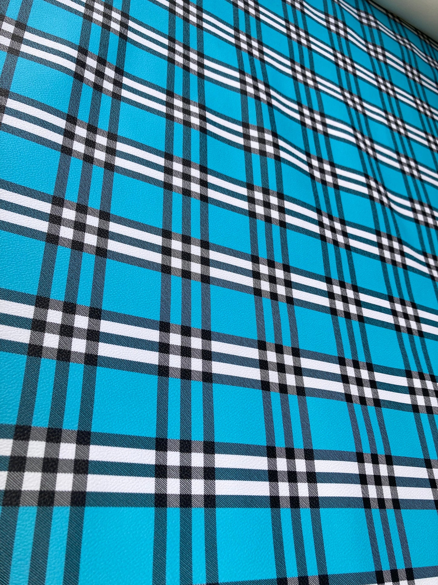 Blue Check Custom Handmade Burberry Faux Leather Fabric for DIY Arts and Crafts