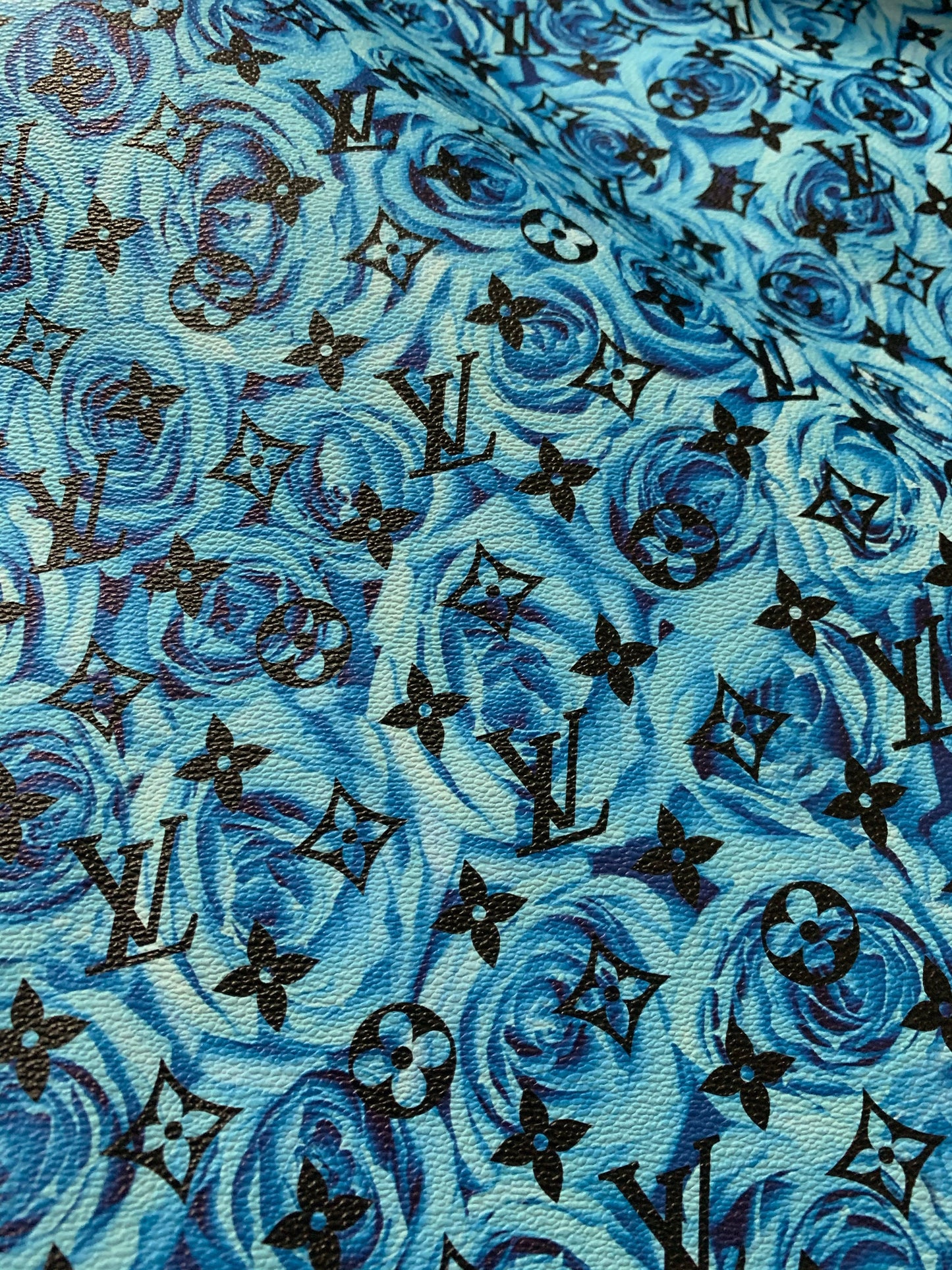 Blue Rose LV Faux Leather Fabric for Custom Handmade Fabric