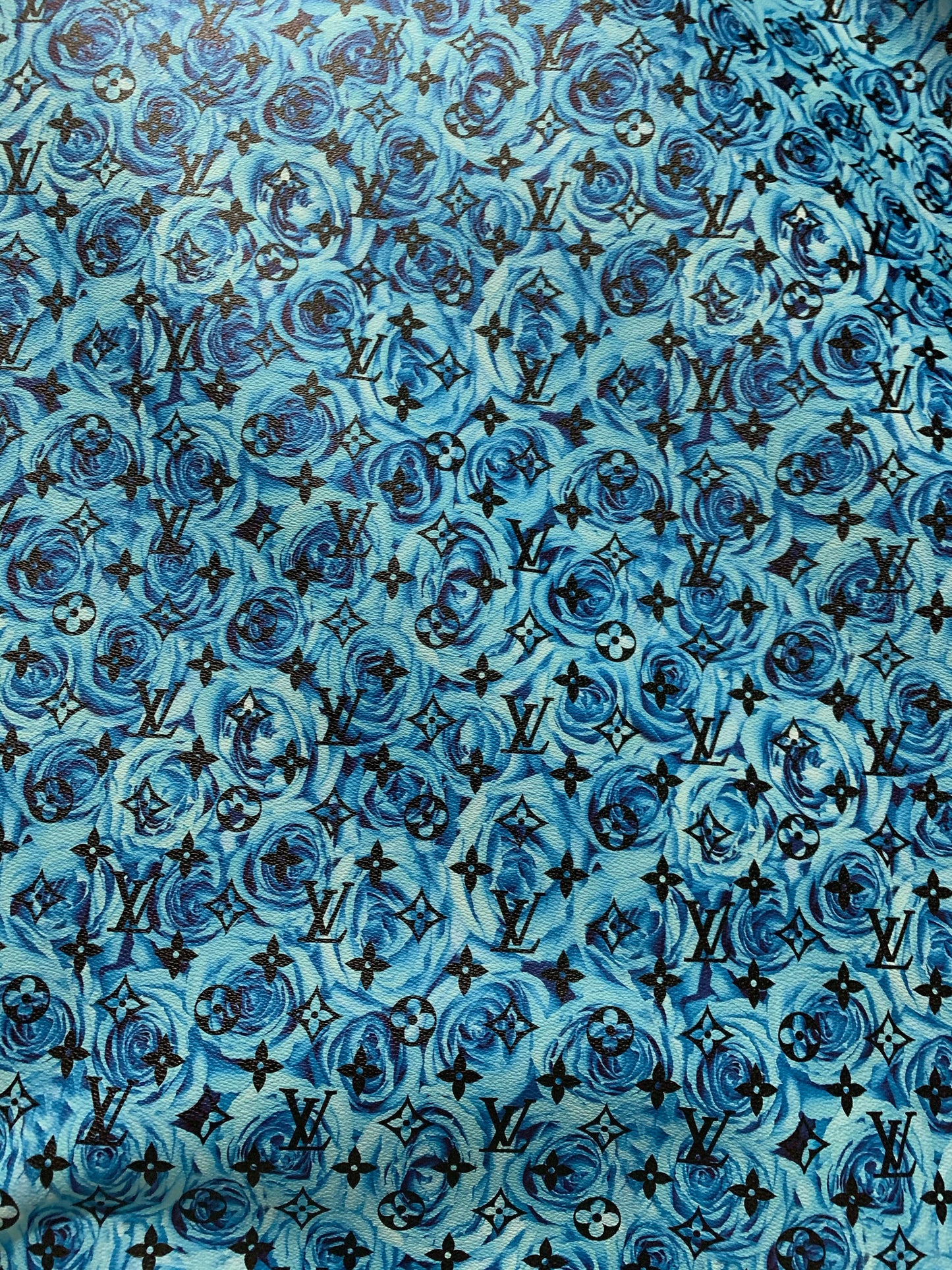 Blue Rose LV Faux Leather Fabric for Custom Handmade Fabric