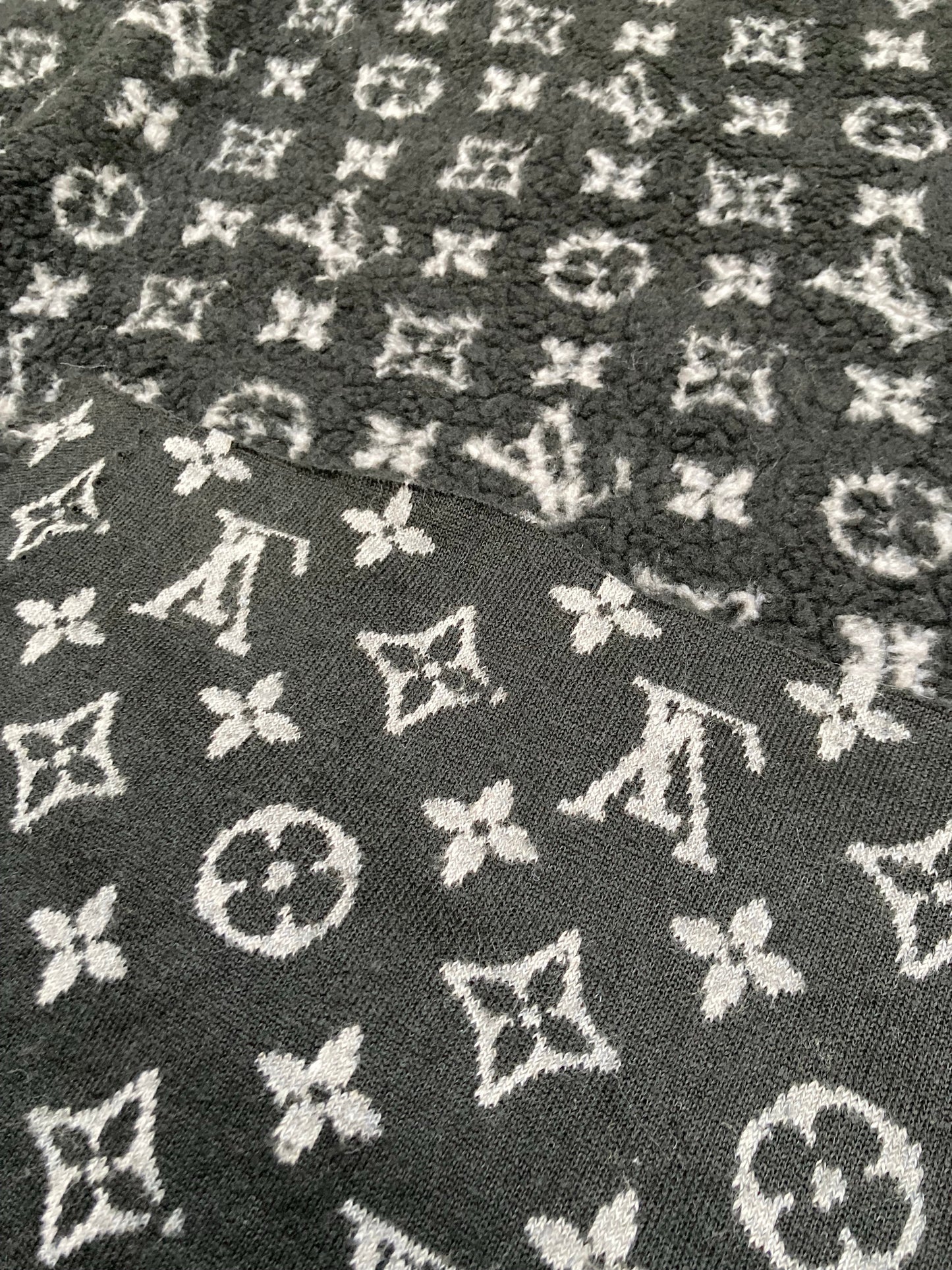 Black Furry Cozy LV Teddy Flannel Fabric