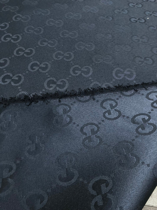 Handmade Custom Pure Black GG Jacquard Fabric for Clothing