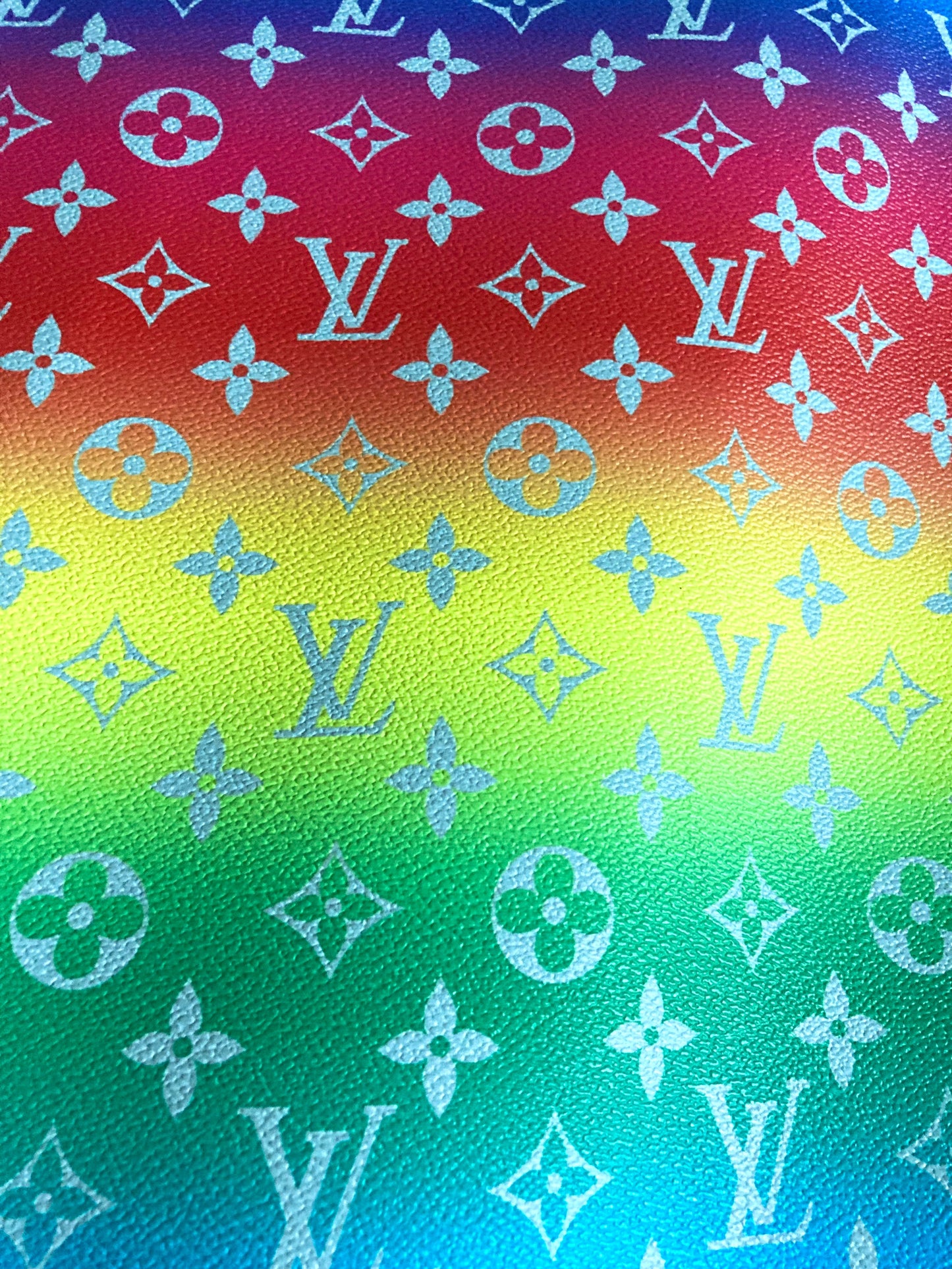 Bright Color Rainbow LV Faux Leather Fabric for Custom