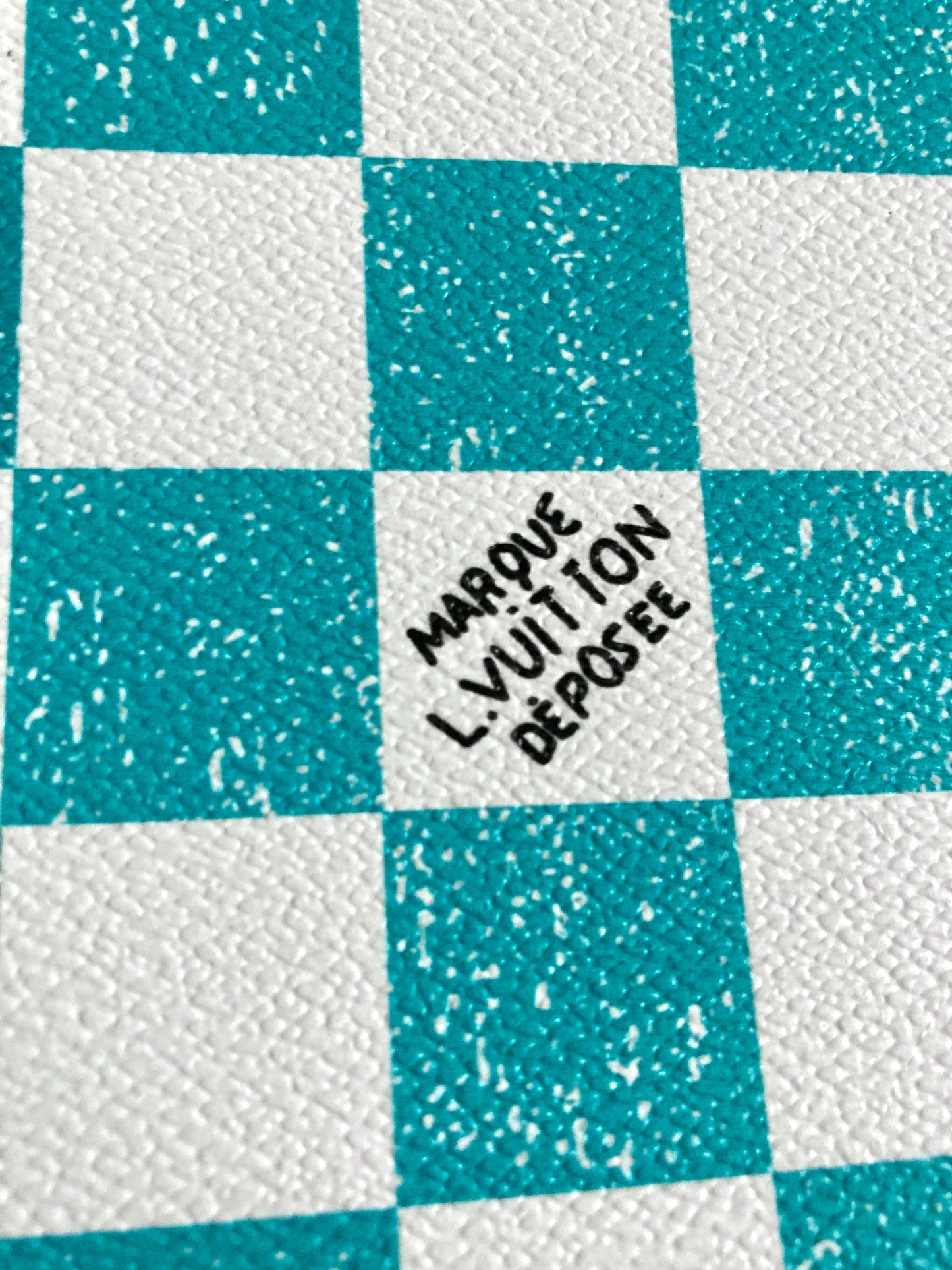 Aqua Green Check Mark Handwriting LV Vinyl Faux Leather for Bag