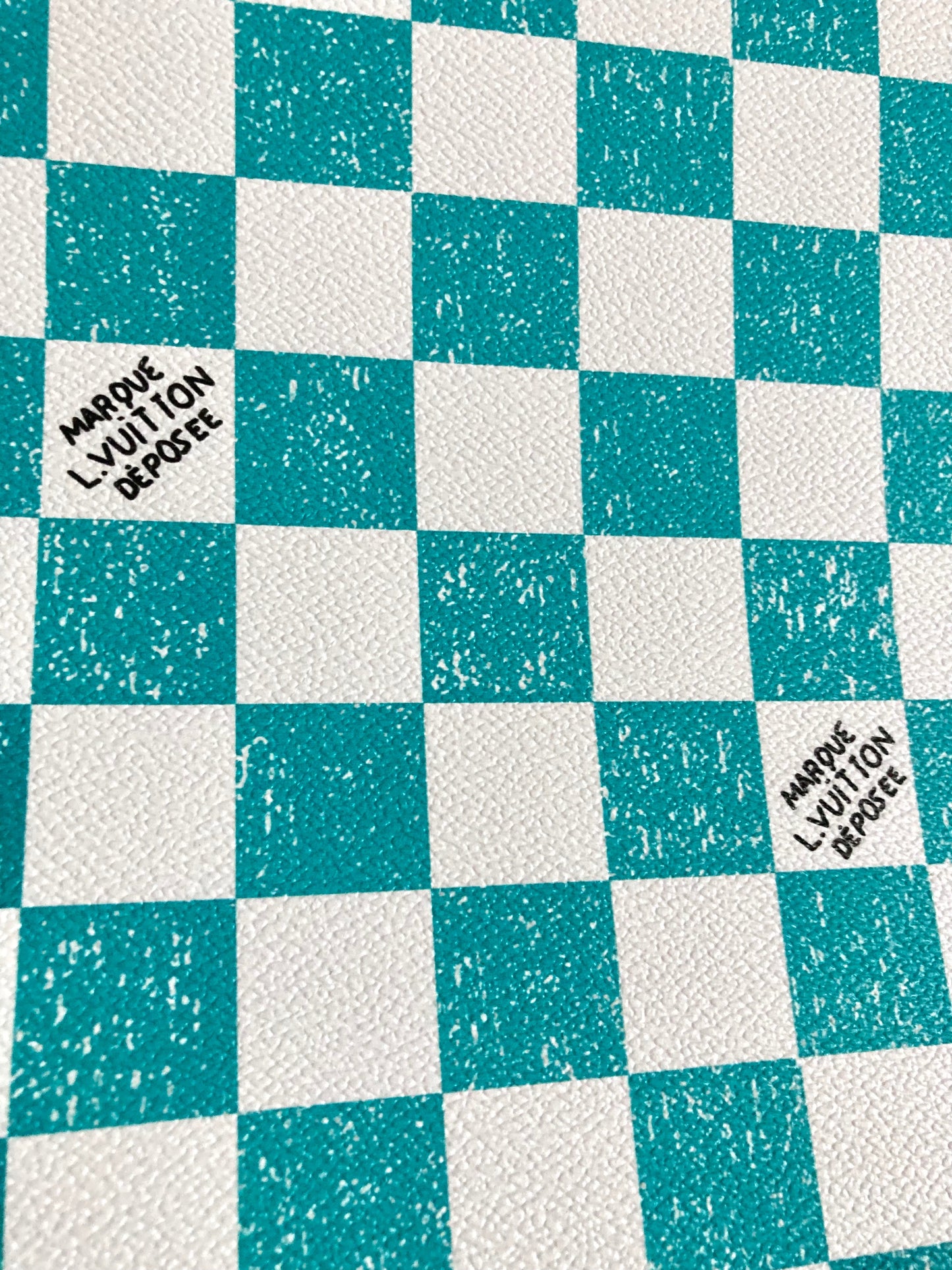 Aqua Green Check Mark Handwriting LV Vinyl Faux Leather for Bag
