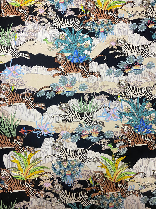Custom Canvas Tiger Art Cotton Fabric for Handmade Sewing