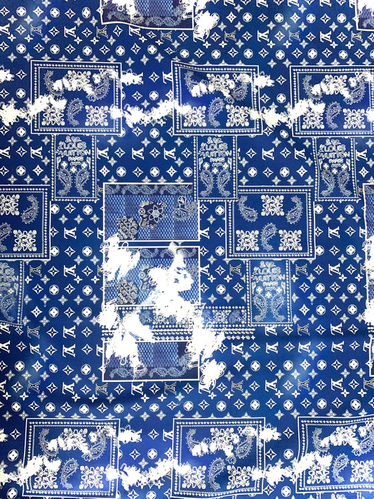 Custom Handmade Blue Print Dye LV Cotton Fabric for Crafting Jacket