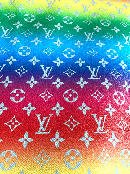 Bright Color Rainbow LV Faux Leather Fabric for Custom