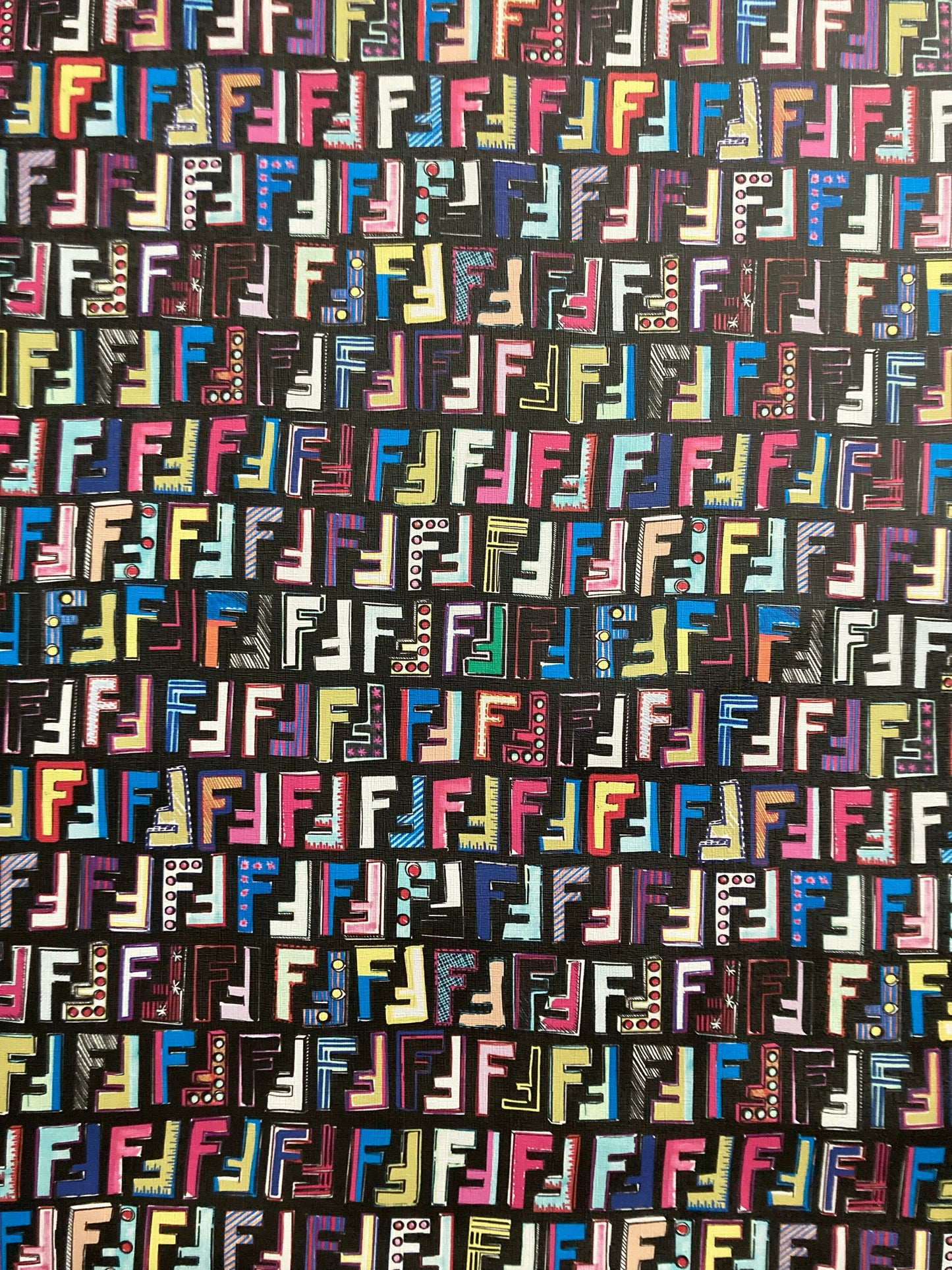 Custom Handmade Black Colorful Fendi Crafts Vinyl for Sneakers Upholstery